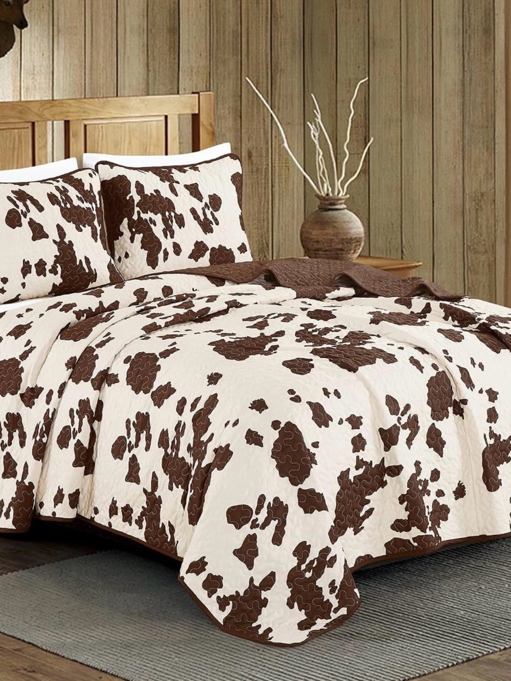 Wrangler Brown and Cream Cowhide Quilt Bedding Set